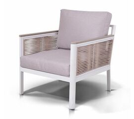 "Сан Ремо" кресло плетеное из роупа садовое, каркас алюминий белый, роуп бежевый, ткань бежевая | Интернет магазин мебели и декора LifeDekor