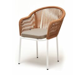 "Лион" стул плетеный из роупа, каркас алюминий светло-серый (RAL7035) муар, роуп оранжевый меланж круглый, ткань бежевая 052 | Интернет магазин мебели и декора LifeDekor