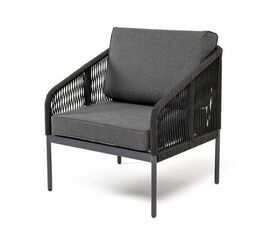 "Канны" кресло плетеное из роупа, каркас алюминий темно-серый (RAL7024) муар, роуп темно-серый круглый, ткань темно-серая 027 | Интернет магазин мебели и декора LifeDekor