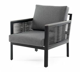 "Сан Ремо" кресло плетеное из роупа садовое, каркас алюминий темно-серый, роуп серый, ткань серая | Интернет магазин мебели и декора LifeDekor