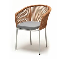 "Марсель" стул плетеный из роупа, каркас алюминий светло-серый (RAL7035) муар, роуп оранжевый меланж круглый, ткань светло-серая | Интернет магазин мебели и декора LifeDekor