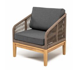 "Канны" кресло плетеное из роупа, основание дуб, роуп коричневый круглый, ткань темно-серая 027 | Интернет магазин мебели и декора LifeDekor