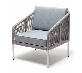"Канны" кресло плетеное из роупа, каркас алюминий светло-серый (RAL7035) муар, роуп светло-серый круглый, ткань светло-серая | Интернет магазин мебели и декора LifeDekor