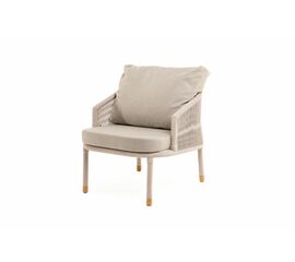 "Верона" кресло плетеное из роупа, каркас алюминий белый муар, роуп бежевый круглый, ткань бежевая 15052 | Интернет магазин мебели и декора LifeDekor