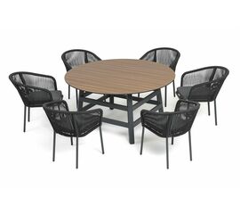 "Рио" обеденная группа на 6 персон, стол HPL "дуб", цвет темно-серый | Интернет магазин мебели и декора LifeDekor