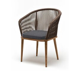 "Марсель" стул плетеный из роупа, основание дуб, роуп темно-серый круглый, ткань темно-серая 027 | Интернет магазин мебели и декора LifeDekor