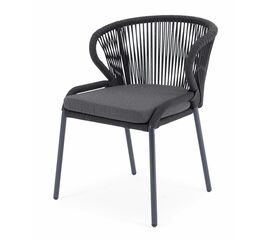 "Милан" стул плетеный из роупа, каркас алюминий темно-серый (RAL7024) муар, роуп темно-серый круглый, ткань темно-серая 027 | Интернет магазин мебели и декора LifeDekor