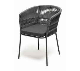 "Бордо" стул плетеный из роупа (колос), каркас алюминий темно-серый (RAL7024) муар, роуп серый 15мм, ткань темно-серая 027 | Интернет магазин мебели и декора LifeDekor