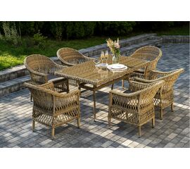 "Амароне" обеденная группа из искусственного ротанга на 6 персоны, цвет соломенный | Интернет магазин мебели и декора LifeDekor