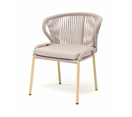 "Милан" стул плетеный из роупа, каркас алюминий (RAL1001), роуп бежевый круглый, ткань бежевая | Интернет магазин мебели и декора LifeDekor