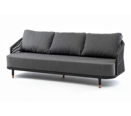 "Верона" диван 3-местный плетеный из роупа, каркас алюминий темно-серый (RAL7024) муар, роуп темно-серый круглый, ткань темно-серая 027 | Интернет магазин мебели и декора LifeDekor