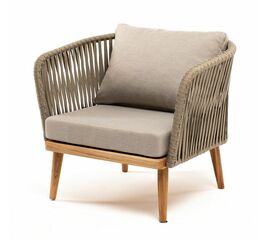 "Мальорка" кресло плетеное из роупа, основание дуб, роуп серо-коричневый 23мм, ткань бежевая 052 | Интернет магазин мебели и декора LifeDekor