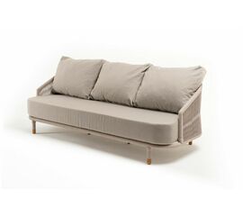 "Верона" диван 3-местный плетеный из роупа, каркас алюминий белый муар, роуп бежевый круглый, ткань бежевая 15052 | Интернет магазин мебели и декора LifeDekor