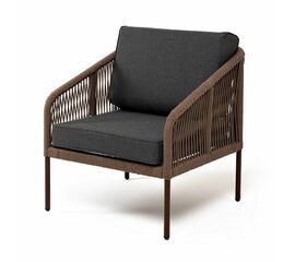 "Канны" кресло плетеное из роупа, каркас алюминий коричневый (RAL8016) муар, роуп коричневый круглый, ткань темно-серая 027 | Интернет магазин мебели и декора LifeDekor