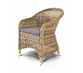 "Равенна" плетеное кресло из искусственного ротанга, цвет соломенный с серой подушкой | Интернет магазин мебели и декора LifeDekor