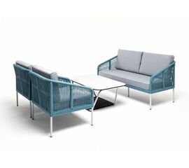 "Канны" лаунж-зона 4-местная из роупа со столом "Гранада" (серый гранит), основание дуб, роуп коричневый, ткань бежевая | Интернет магазин мебели и декора LifeDekor