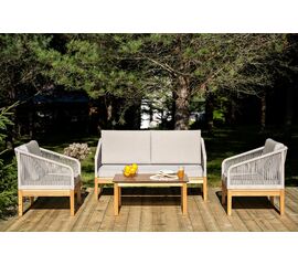 "Канны" лаунж-зона 4-местная из роупа со столиком "Канны" цвета "дуб", основание дуб, роуп бежевый | Интернет магазин мебели и декора LifeDekor