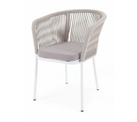 "Марсель" стул плетеный из роупа, каркас алюминий белый муар, роуп бежевый круглый, ткань бежевая 15052 | Интернет магазин мебели и декора LifeDekor