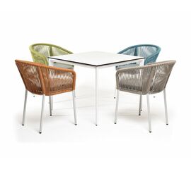 "Аркобалено" обеденная группа на 4 персоны со стульями "Марсель", каркас белый, роуп цветной | Интернет магазин мебели и декора LifeDekor