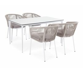 "Малага" обеденная группа на 4 персоны со стульями "Марсель", каркас белый, роуп бежевый | Интернет магазин мебели и декора LifeDekor