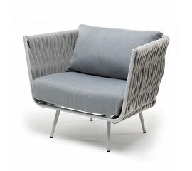 "Монако" кресло плетеное из роупа, каркас алюминий светло-серый (RAL7035) муар, роуп светло-серый 40 мм, ткань светло-серая | Интернет магазин мебели и декора LifeDekor