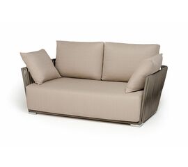 "Форли" диван 2-местный плетеный из роупа, каркас алюминий светло-серый (RAL7035) муар, роуп серо-коричневый 23мм, ткань Mossle бежевая | Интернет магазин мебели и декора LifeDekor