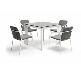 "Венето" обеденная группа на 4 персоны со стульями "Марокко", каркас белый, роуп серый | Интернет магазин мебели и декора LifeDekor