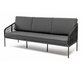 "Канны" диван 3-местный плетеный из роупа, каркас алюминий темно-серый (RAL7024) муар, роуп темно-серый круглый, ткань темно-серая 027 | Интернет магазин мебели и декора LifeDekor