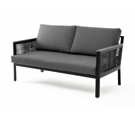 "Сан Ремо" диван 2-местный плетеный из роупа, каркас алюминий темно-серый, роуп серый, ткань серая | Интернет магазин мебели и декора LifeDekor