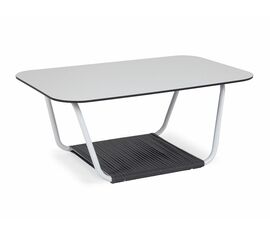 "Гранада" журнальный стол 90х60см из HPL, цвет "молочный", каркас белый муар, роуп темно-серый круглый | Интернет магазин мебели и декора LifeDekor