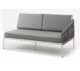 "Канны" левый модуль плетеный из роупа, каркас алюминий белый шагрень, роуп светло-серый круглый, ткань светло-серая | Интернет магазин мебели и декора LifeDekor