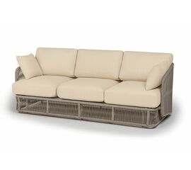 "Альбано" диван 3-местный плетеный из роупа, каркас алюминий светло-серый (RAL7035) муар, роуп серый меланж круглый, ткань Mossle светло-бежевая | Интернет магазин мебели и декора LifeDekor