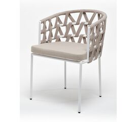 "Диего" стул плетеный из роупа, каркас из стали белый муар, роуп бежевый круглый, ткань бежевая 052 | Интернет магазин мебели и декора LifeDekor