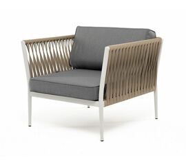 "Касабланка" кресло плетеное из роупа, каркас алюминий светло-серый (RAL7035) шагрень, роуп серо-коричневый 23мм, ткань Neo ash | Интернет магазин мебели и декора LifeDekor