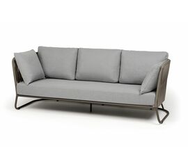 "Багамы" диван 3-местный плетеный из роупа, каркас алюминий бежево-серый (RAL7006) муар, роуп серо-коричневый 23мм, ткань светло-серая | Интернет магазин мебели и декора LifeDekor