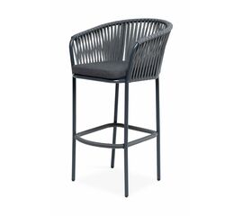 "Бордо" стул барный плетеный из роупа, каркас из стали серый (RAL7022) муар, роуп серый 15мм, ткань серая | Интернет магазин мебели и декора LifeDekor