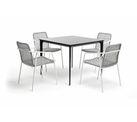 "Малага" обеденная группа на 4 персоны со стульями "Тунис", каркас белый, роуп светло-серый | Интернет магазин мебели и декора LifeDekor
