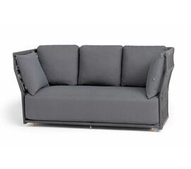 "Лугано" диван 3-местный плетеный из роупа, каркас алюминий темно-серый (RAL7024) муар, роуп темно-серый круглый, ткань темно-серая YB25-0027 | Интернет магазин мебели и декора LifeDekor