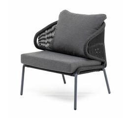 "Милан" кресло плетеное из роупа, каркас алюминий темно-серый (RAL7024) муар, роуп темно-серый круглый, ткань темно-серая 027 | Интернет магазин мебели и декора LifeDekor