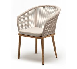 "Марсель" стул плетеный из роупа, основание дуб, роуп бежевый круглый, ткань бежевая 052 | Интернет магазин мебели и декора LifeDekor