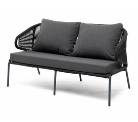 "Милан" диван 2-местный плетеный из роупа, каркас алюминий темно-серый (RAL7024) муар, роуп темно-серый круглый, ткань темно-серая 027 | Интернет магазин мебели и декора LifeDekor