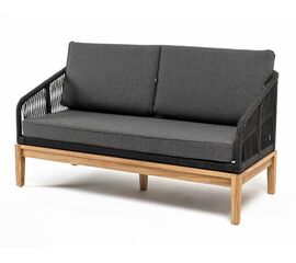 "Канны" диван 2-местный плетеный из роупа, основание дуб, роуп темно-серый круглый, ткань темно-серая 027 | Интернет магазин мебели и декора LifeDekor