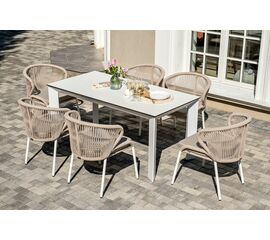 "Венето" обеденная группа на 6 персон со стульями "Милан", каркас белый, роуп бежевый | Интернет магазин мебели и декора LifeDekor