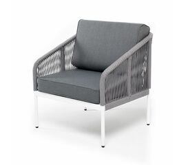 "Канны" кресло плетеное из роупа, каркас алюминий серый (RAL7022) муар, роуп серый круглый, ткань серая 017 | Интернет магазин мебели и декора LifeDekor