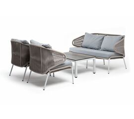 "Милан" лаунж-зона 4-местная плетеная из роупа (веревки), каркас алюминиевый белый, роуп бежевый | Интернет магазин мебели и декора LifeDekor