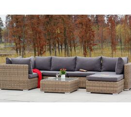 "Лунго" трансформирующаяся лаунж-зона из искусственного ротанга, цвет соломенный | Интернет магазин мебели и декора LifeDekor