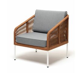 "Канны" кресло плетеное из роупа, каркас алюминий светло-серый (RAL7035) муар, роуп светло-серый круглый, ткань светло-серая | Интернет магазин мебели и декора LifeDekor