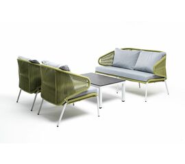 "Милан" лаунж-зона 4-местная плетеная из роупа (веревки), каркас алюминиевый светло-серый, роуп салатовый меланж | Интернет магазин мебели и декора LifeDekor