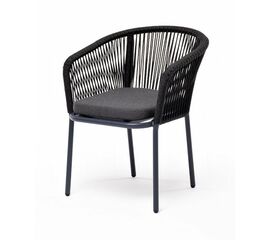 "Марсель" стул плетеный из роупа, каркас алюминий темно-серый (RAL7024) шагрень, роуп темно-серый круглый, ткань темно-серая | Интернет магазин мебели и декора LifeDekor