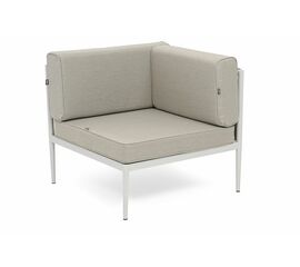 "Касабланка" угловой модуль плетеный из роупа, каркас алюминий светло-серый (RAL7035) муар, роуп серо-коричневый 23мм, ткань бежевая 15052 | Интернет магазин мебели и декора LifeDekor